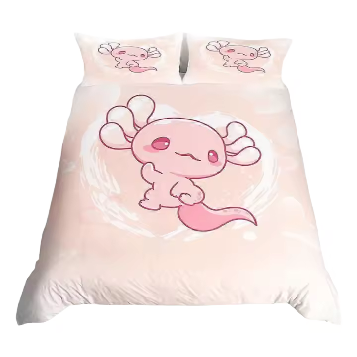 Funda de Edredón de Axolotl de Dibujos Animados Tamaño de Cama Rey Juego de Ropa de Cama de Girasol - 1