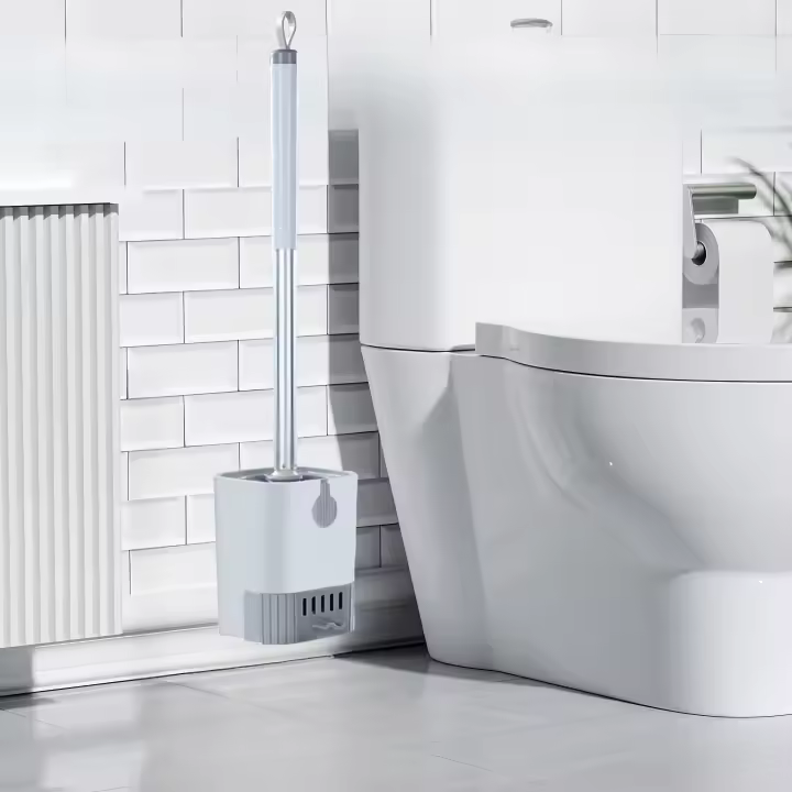 Kit de escobilla y soporte para inodoro Tamaño compacto Fácil de almacenar y organizar Montable en la pared - 1