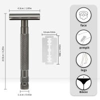 Navaja de Afeitar de Acero Inoxidable de Mango Largo con Doble Cara de Seguridad Tradicional 3 Piezas Reduce Quemaduras de Afeitadora Suave - details 1