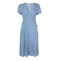 Summer floral print women boho short sleeve v neck split elegant a line party beach dress - details 19