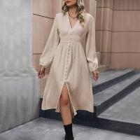Elegante Vestido Largo para Mujer Cuello en V, Color Sólido, Diseño Harajuku Nuevo - details 3