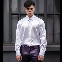 Camisa de vestir de satén de lujo para hombre, esmoquin liso de seda a la moda, informal, para boda, fiesta, graduación y oficina - details 7