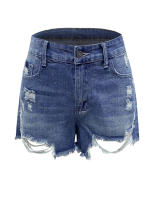 Nuevos y cómodos pantalones cortos de mezclilla ripp con borlas hechas a mano de estilo europeo y americano para mujer en 2025 - details 0