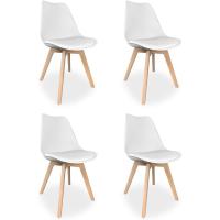 Pack de 4 Sillas Escandinavas Acolchadas para Cocina, Salón o Comedor, Modelo Sena, Patas de Madera, Prácticas y Funcionales, Fácil Montaje, Color Blanco - details 0