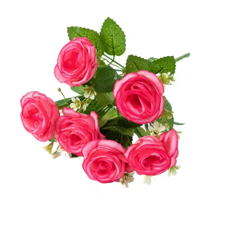 Ramo de rosas de 6 cabezas para decoración del hogar, flores falsas simuladas exquisitas, mesa de plantas artificiales creativas reutilizables, 3 uds. - 1