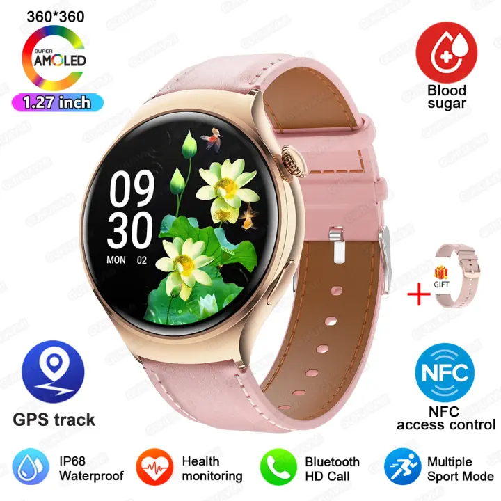 2024 nuevo Para   mini reloj inteligente mujer 360 * 360 amoled pantalla de alta definición NFC ip68 reloj inteligente de azúcar en sangre de frecuencia cardíaca impermeable,Reloj femenino mini de 1,27 pulgadas,Adecuado para Android e IOS - 1