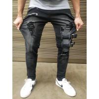 Decoración con Slim Fit Biker Hombre Elástico Algodón Ripped Skinny Jeans Hip Hop Alta Calidad Negro - details 2