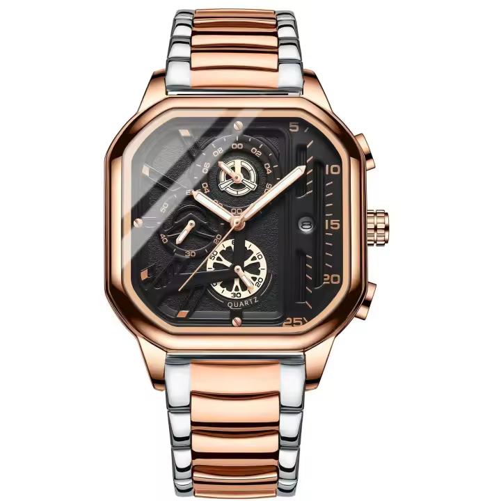 Reloj de Cuarzo de Lujo Automático Diseño Impermeable de Acero Inoxidable Correa de Cuero - 1