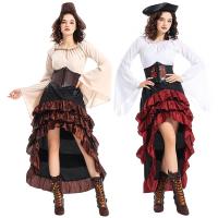 Disfraz de batas de flamenca de Halloween: Un vestido largo de la Reina Pirata con cintura ceñida y hojas de loto - details 6