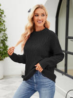 Suéter de cuello redondo de Color sólido para mujer, Jersey suelto británico, Jersey de punto rojo, Tops casuales para mujer - details 9