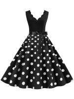 Dot print summer women elegant vintage party casual sleevelss a line dress - details 10