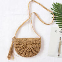 Bolso bandolera tejido para mujer con hombros suaves y cuerda de papel, beige/marrón claro, para fiestas y playa - details 5