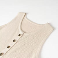 Vestido elegante de punto liso para mujer sin mangas, cuello redondo, botonadura sencilla con bolsillos - details 7