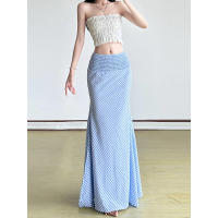 BUNO Falda Larga Versátil con Diseño de Cola de Sirena y Cintura Fruncida para Oficina a Cuadros Elegante Primavera/Verano 2025 Nueva. - details 2