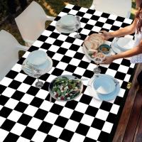 Mantel abstracto rectangular, tapete de picnic, juego desechable, blanco y negro, 137x274 cm - details 2