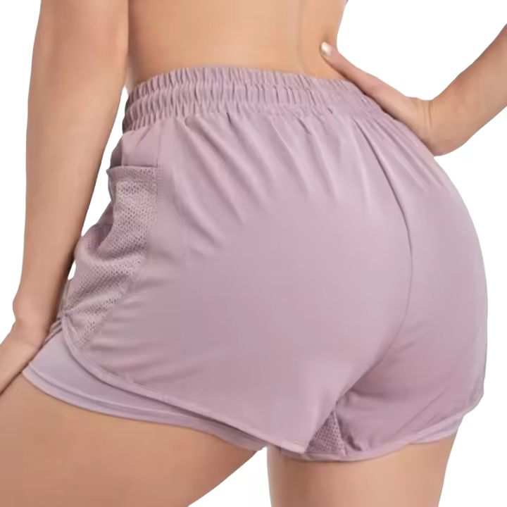 Pantalones cortos deportivos elásticos para mujer con bolsillos, mallas falsas de Yoga para correr y entrenar, tamaño real - 1