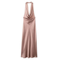 Vestido largo de satén sin mangas para mujer, casual Tre con escote grande y espalda abierta, fruncido, verano - details 3