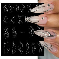 Pegatinas de Uñas de Metal 3D Plateado Diseño de Líneas de Bronceado Dorado - details 0