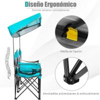 Sillas de Camping Plegables, Silla Plegable Portátil Doble con Bolsa de Transporte Refrigeradora, Silla de Picnic de 2 Asientos para Exteriores con Mesa y Dosel Desmontable (Azul) - details 26