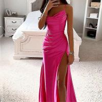 Vestido largo de noche con cuello descubierto para mujer, traje de satén sin mangas, informal, para fiesta - details 10