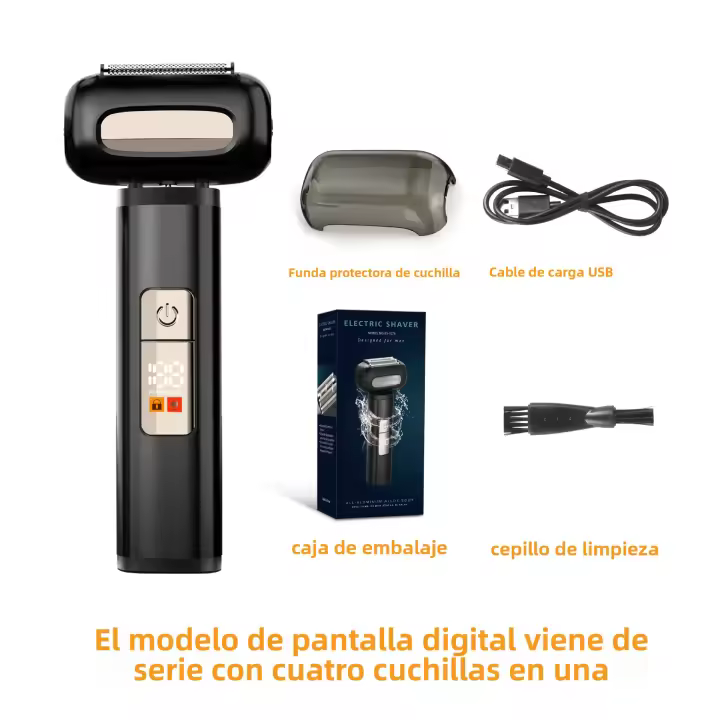 Afeitadora Eléctrica de Cuchillas de Cuatro Afeitadora de Barba Alternativa con Pantalla Digital IPX7 Afeitadora para Lavar el Cuerpo Completo Regalo Eléctrico Ideal para Ancianos y Novios - 1
