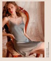 Pijamas de encaje sexy satén de seda de verano para mujer, nuevo conjunto de camisón de camisón con tirantes de alta gama modelos de verano - details 18