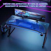 Mesa de Juegos Ergonómica en Forma de Z Fibra de Carbono Portavasos y Gancho para Auriculares Negro - details 17