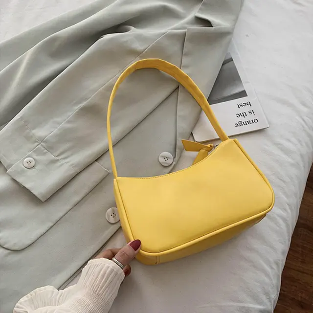 Bolso de cuero PU suave para mujer, bolso morado para axila, bolsos Retro de Color sólido para mujer, bolsos de hombro pequeños de diseño a la moda para niñas - 1