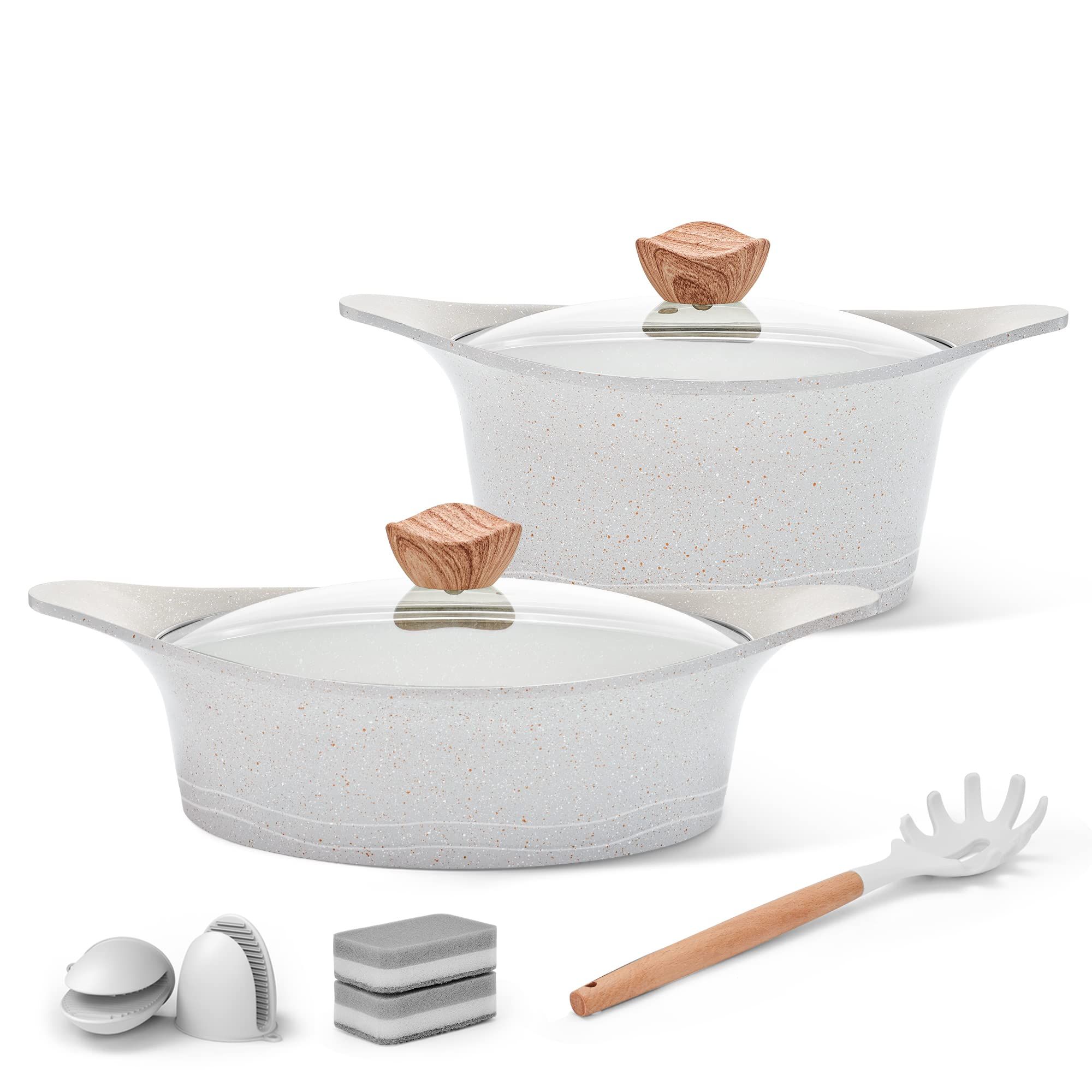 RIOVARM Inducción Juego de ollas Antiadherente Granito Casseroles Grupo de ollas Con tapa Sin PFOA 2 piezas Traje de cocina Multipropósito Cocina Olla de cocina