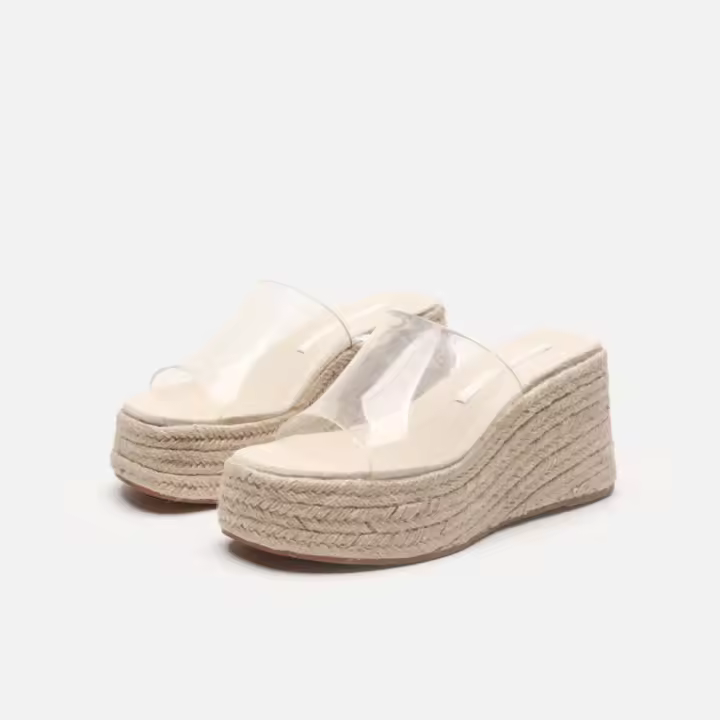 Sandalias de tacón de cuña con suela de cáñamo y tacón grueso, estilo casual. - 1
