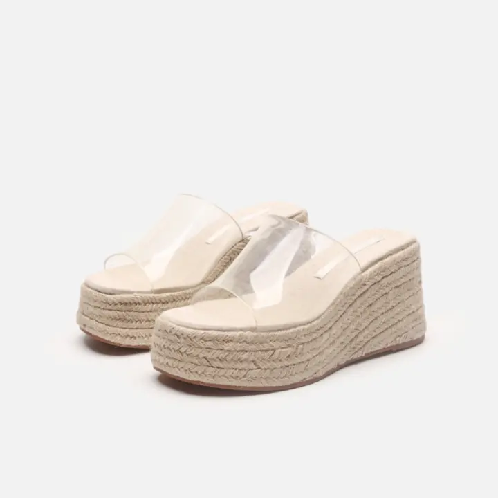 Sandalias de tacón de cuña con suela de cáñamo y tacón grueso, estilo casual. - 1