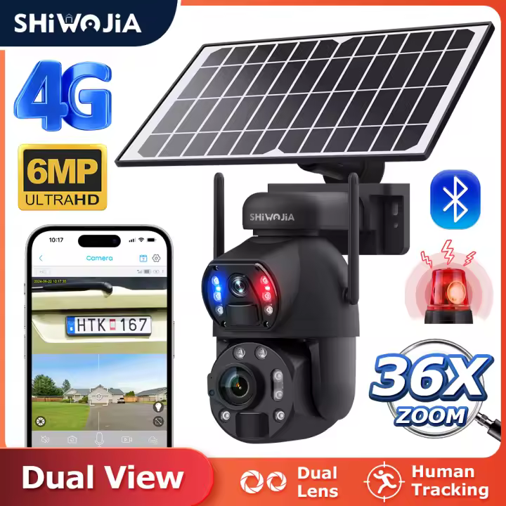 Cámara Solar SHIWOJIA 6MP Zoom 36X Seguridad Nocturna Rastreo Humano WIFI Batería Lente Doble - 1
