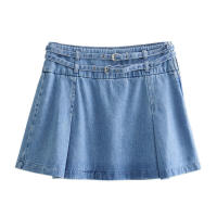 Mini s para Mujer Primavera 2025 Estilo Transfronterizo Moda Europea Americana con Cinturón Lavado Plisado Azul - details 0