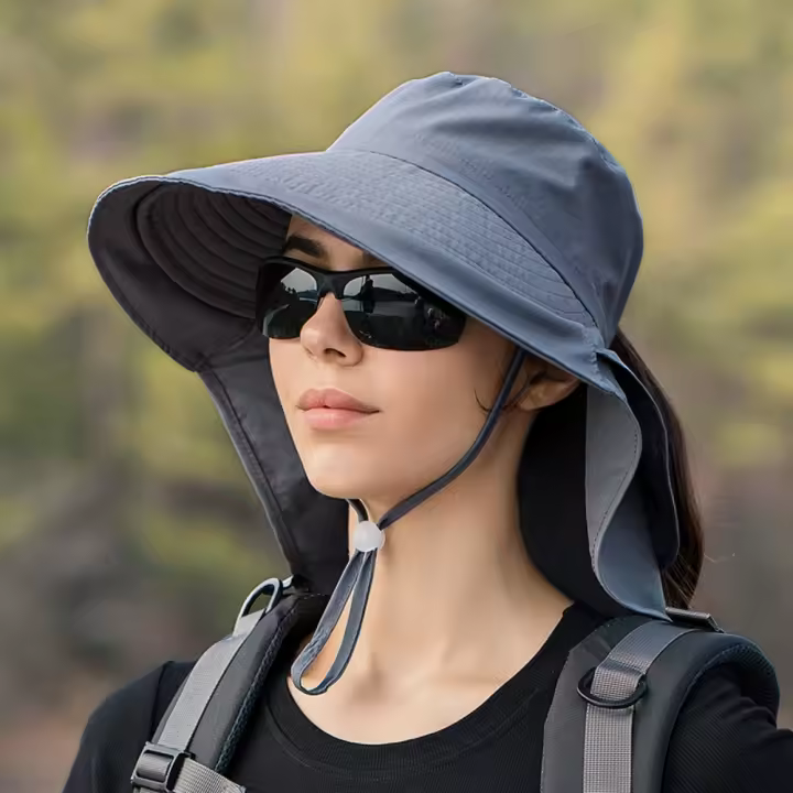 Sombrero de verano para mujer, protección UV para el cuello, visera para el sol, pesca, senderismo, chal de ala ancha, protector solar, gorra de cola de caballo indefinida - 1