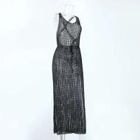Vestido informal semitransparente de punto para mujer, vacaciones en la playa, estilo europeo, sin mangas, con espalda abierta - details 16