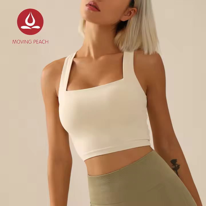 Camiseta sin mangas deportiva MOVING PEACH, sujetador transpirable, Top corto para correr, tirantes anchos para los hombros, espalda cruzada, Yoga, baile, uso diario, BVX - 1