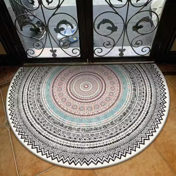 Retro Semi-circular Entrance Door Mat Household Bathroom Shower Bath Rug Water Absorb Floor Mats Vintage Carpet for Living Room - 1