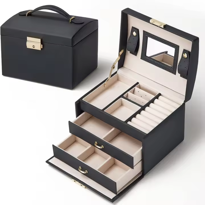 Caja de almacenamiento de joyas, organización de almacenamiento de joyas de cuero - 1