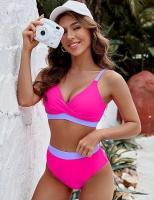 Traje de baño de dos piezas con bloques de color para mujer Bikini sexy con control de barriga y cintura - details 14