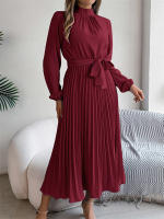 Vestidos largos de verano para mujer, ropa elegante plisada de manga larga con cordones, estilo bohemio, con dobladillo y volantes - details 2