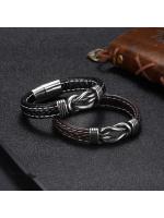 Pulsera De Acero Inoxidable Para Hombres Con Cordón De Cuero Tejido a Mano Joyería Masculina Regalos Estilo Europeo Y Americano - details 2