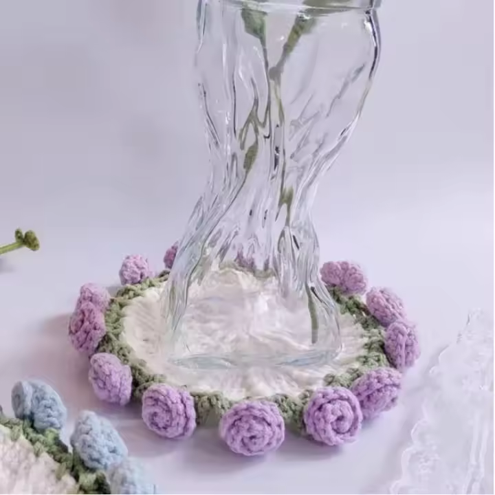 Kit de posavasos de ramo de rosas tejido a manodiyManteles individuales terminados - 1