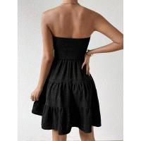 Vestido de Tubo de Cuello Único Versátil de Verano Color Sólido, Textura Cintillante, Moda para Mujeres Europeas y Americanas - details 3