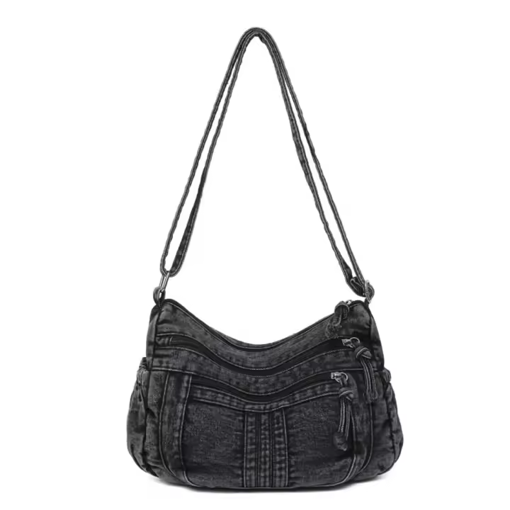 Bolso cruzado Retro vaquero de tela vaquera, bolso de mano con cremallera de alta capacidad para mujer, bolso de hombro vaquero con correa ajustable Vintage para mujer - 1