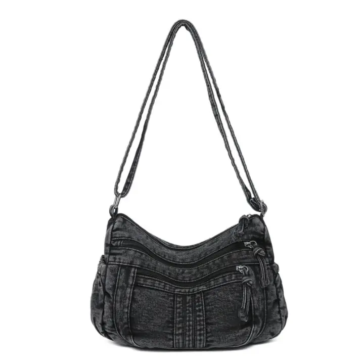 Bolso cruzado Retro vaquero de tela vaquera, bolso de mano con cremallera de alta capacidad para mujer, bolso de hombro vaquero con correa ajustable Vintage para mujer - 1