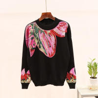 Conjunto de dos piezas con flores y lentejuelas, suéter de punto de manga larga para mujeres y pantalones casuales largos, traje - details 2