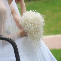 Ramo de novia hecho a mano, flor de boda, perlas completas, marfil y blanco, 100% - details 9