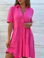 Vestido de algodón de manga corta blanco y lino a la moda para mujer, vestido cómodo informal holgado con botones para mujer 2024 - details 6