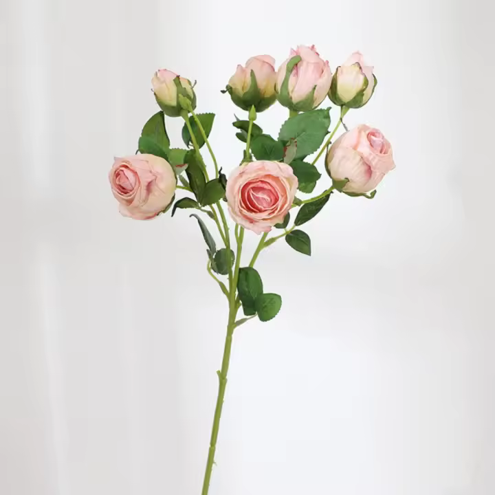 Ramo de rosas artificiales de 7 cabezas, pintura al óleo, borde quemado, tela de seda, paquete de flores rosas, flor falsa de seda Retro - 1