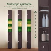 Mueble de baño tipo columna con armario alto, estanterías de baño con 5 estantes abiertos, 2 puertas y 1 cajón, color blanco, 20 x 20 x 180 cm - details 88